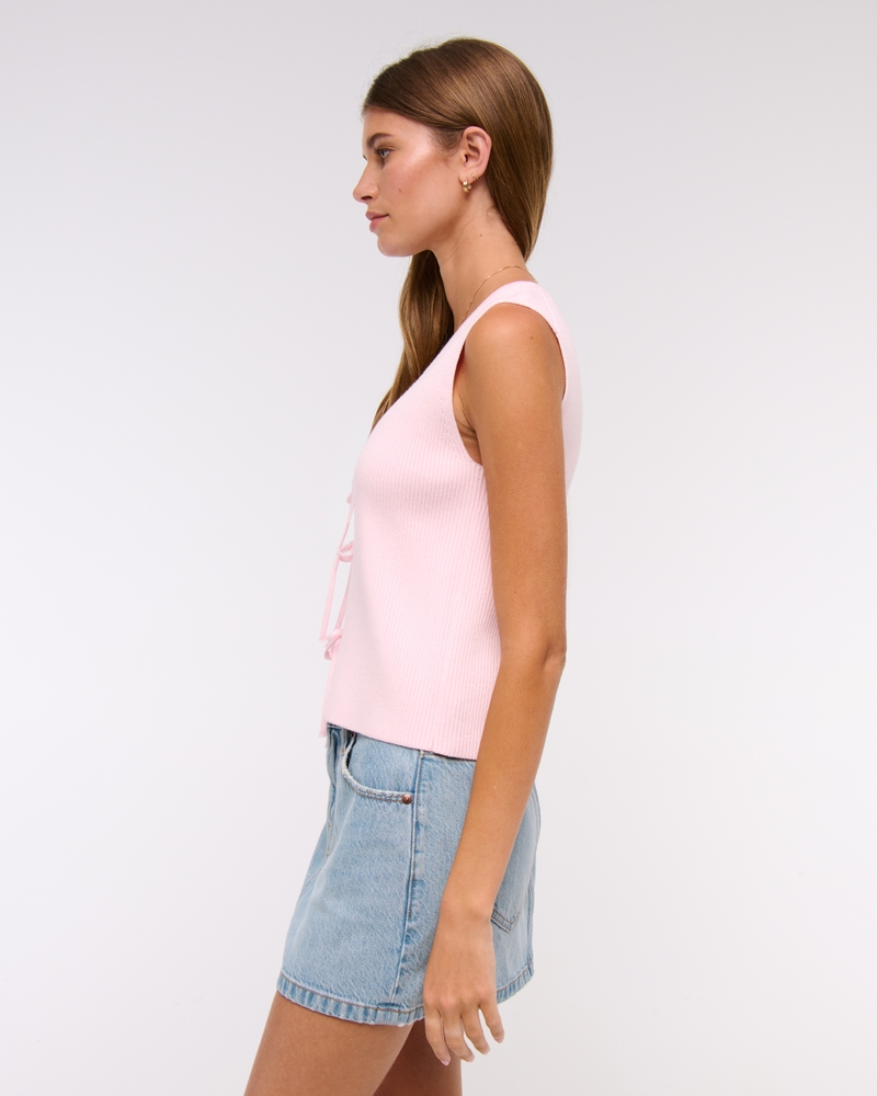 Tie-Front V-Neck Sweater Vest(light pink,XXS)