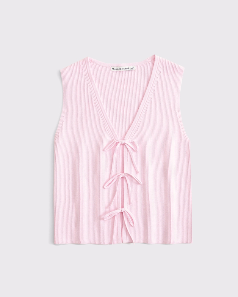Tie-Front V-Neck Sweater Vest(light pink,XXS)