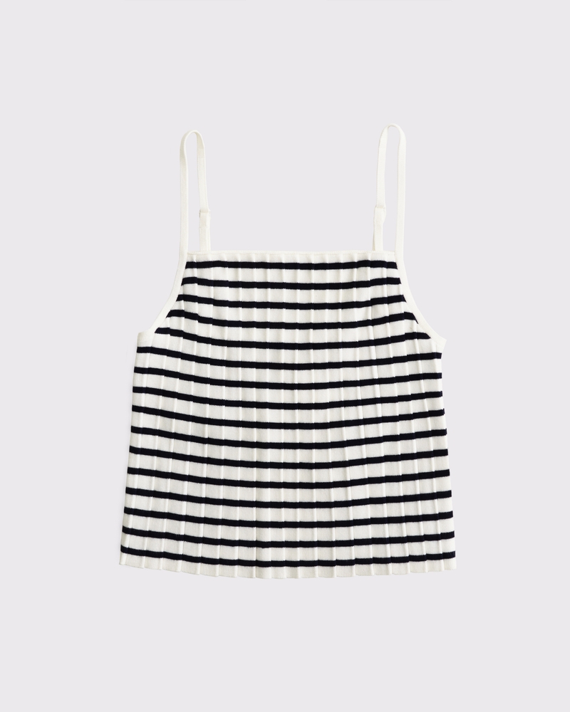 Pleated Squareneck Sweater Tank(cream stripe,XXS)