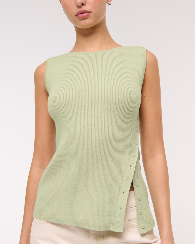 Asymmetrical Button Sweater Tank(green,XXS)