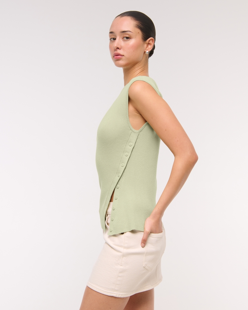 Asymmetrical Button Sweater Tank(green,XXS)