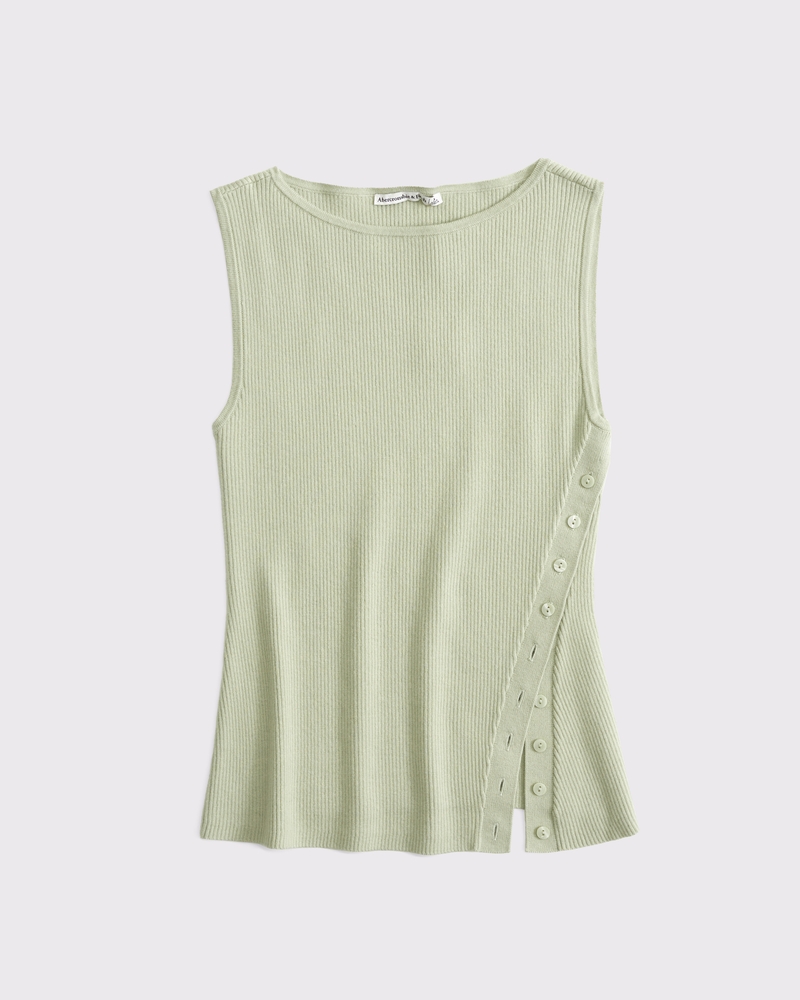 Asymmetrical Button Sweater Tank(green,XXS)