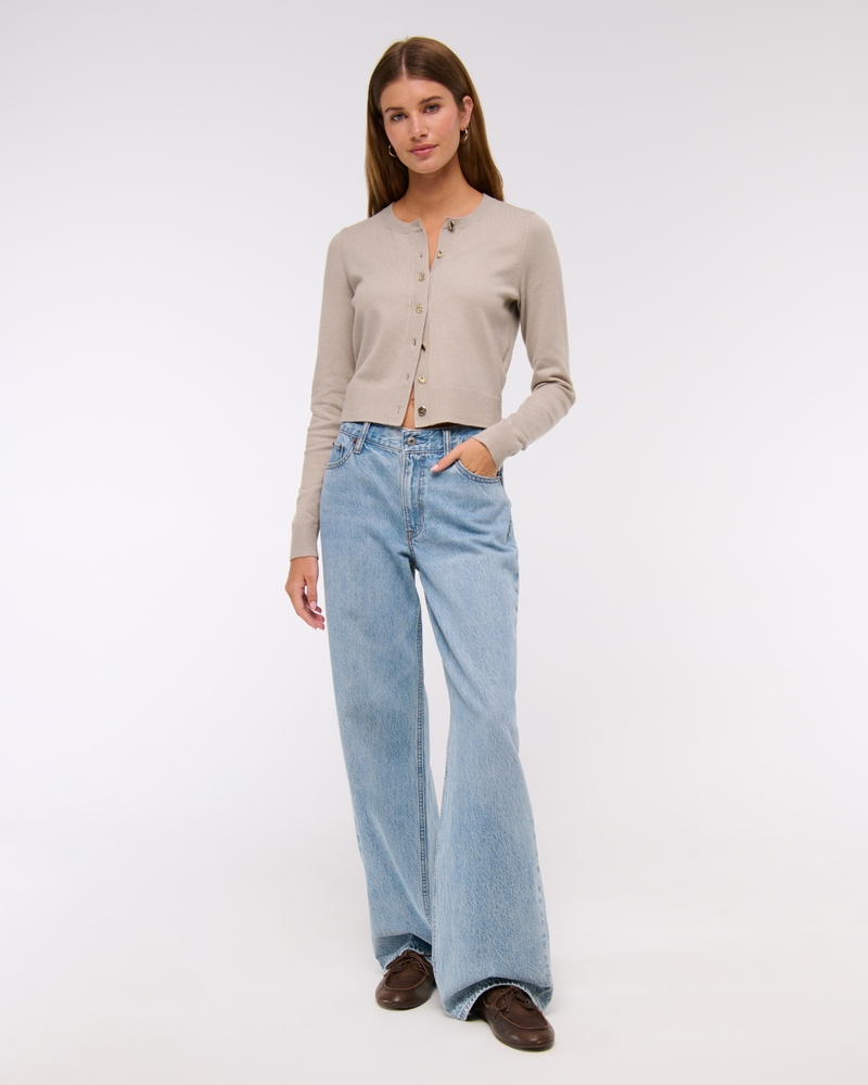 LuxeLoft Shrunken Crew Cardigan(sand,XXS)