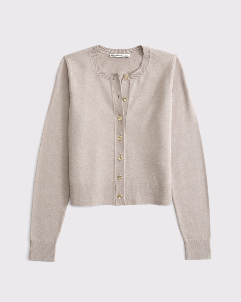 LuxeLoft Shrunken Crew Cardigan(sand,XXS)
