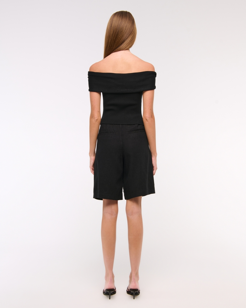 Hardware Off-The-Shoulder Sweater Top(black,XXS)