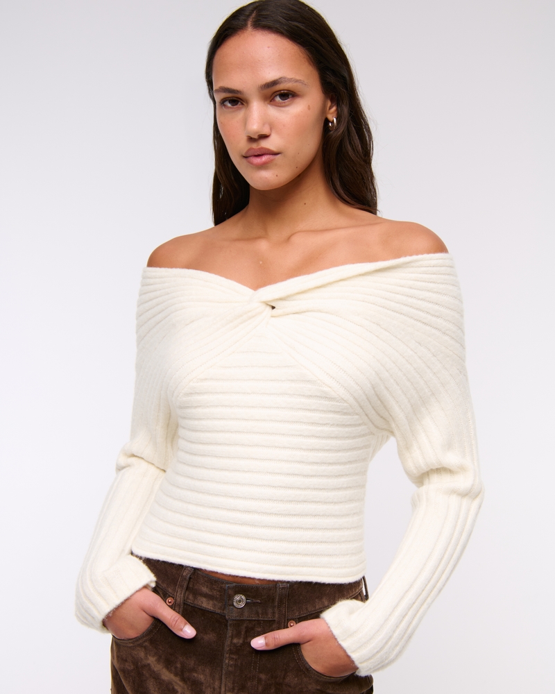 Off-The-Shoulder Twist Sweater