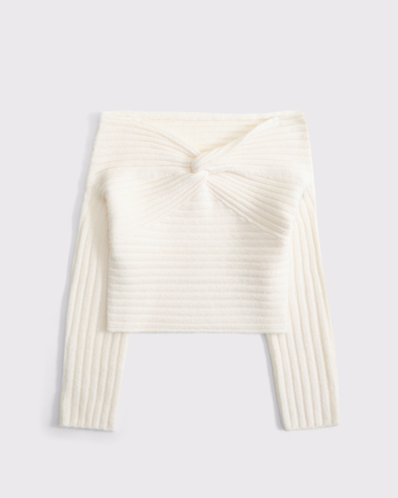 Off-The-Shoulder Twist Sweater(cream,XXS)