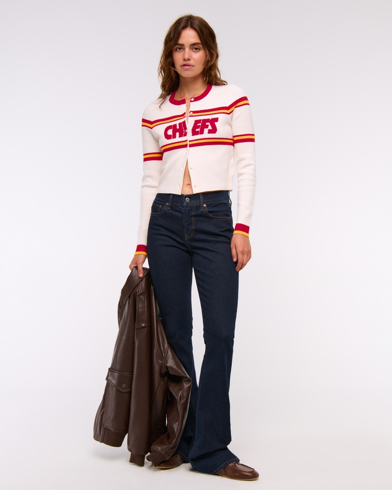 Kansas City Chiefs Shrunken Cardigan(cream - chiefs,XXS)