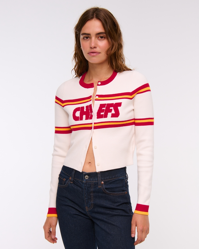 Kansas City Chiefs Shrunken Cardigan(cream - chiefs,XXS)