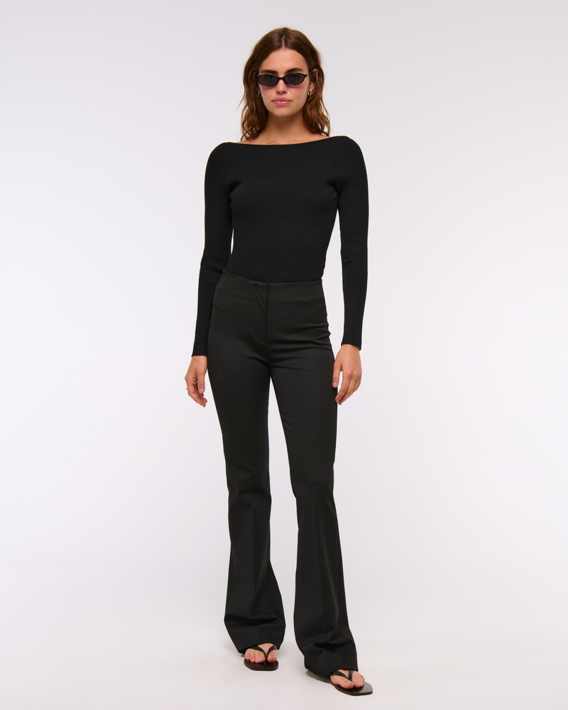 Bra-Free Open-Back Sweater Bodysuit(black,XXS)
