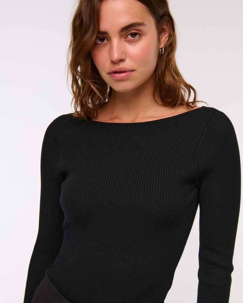 Bra-Free Open-Back Sweater Bodysuit(black,XXS)