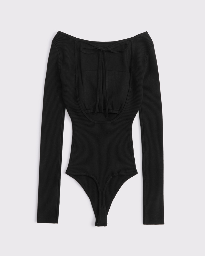Bra-Free Open-Back Sweater Bodysuit(black,XXS)