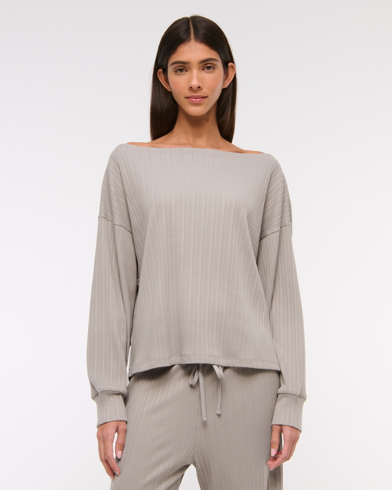 Long-Sleeve Lounge Wide Rib Slash Top