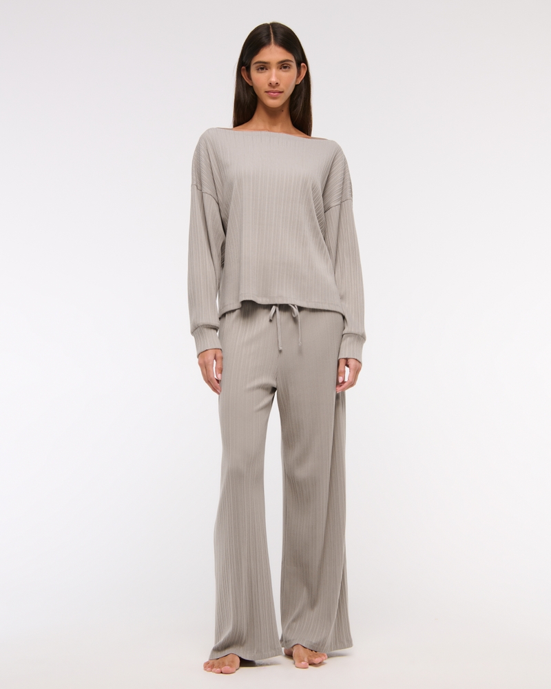 Long-Sleeve Lounge Wide Rib Slash Top(sand,XXS)
