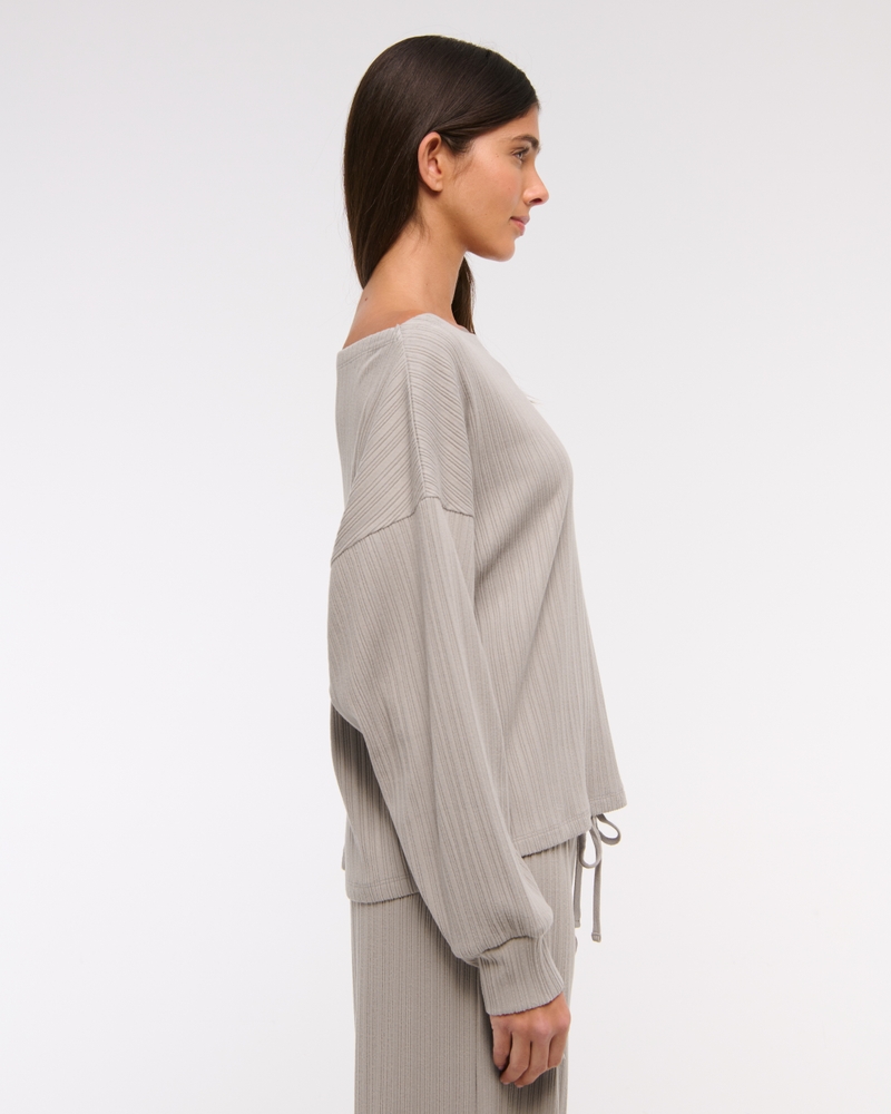 Long-Sleeve Lounge Wide Rib Slash Top(sand,XXS)