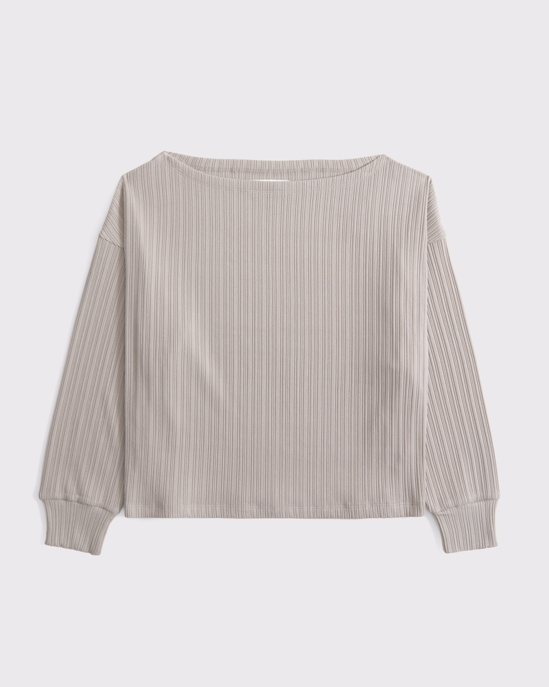 Long-Sleeve Lounge Wide Rib Slash Top(sand,XXS)