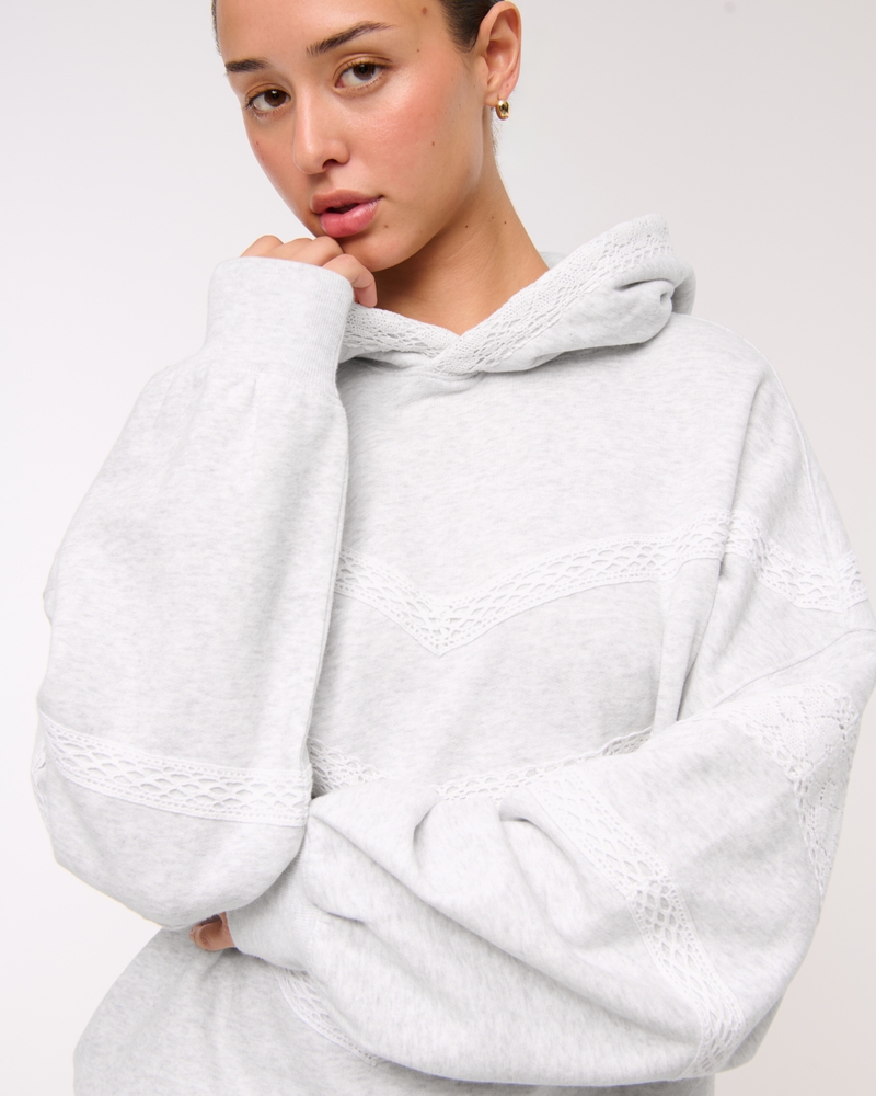 Lace-Trim Oversized Sunday Hoodie(light gray,XXS)