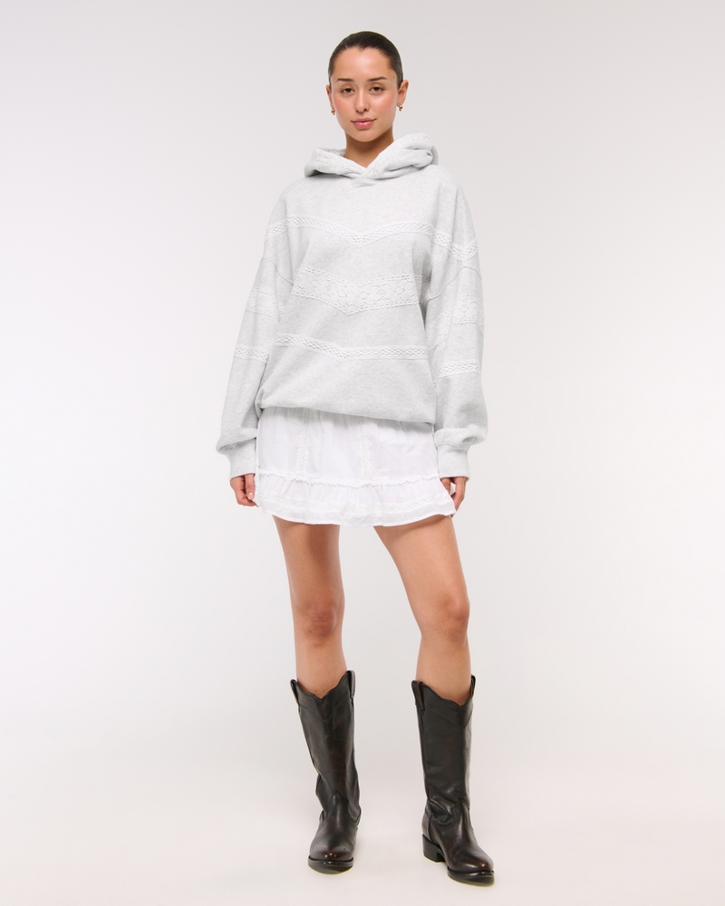 Lace-Trim Oversized Sunday Hoodie(light gray,XXS)