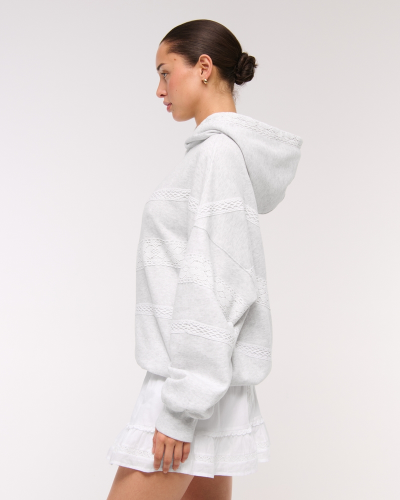Lace-Trim Oversized Sunday Hoodie(light gray,XXS)