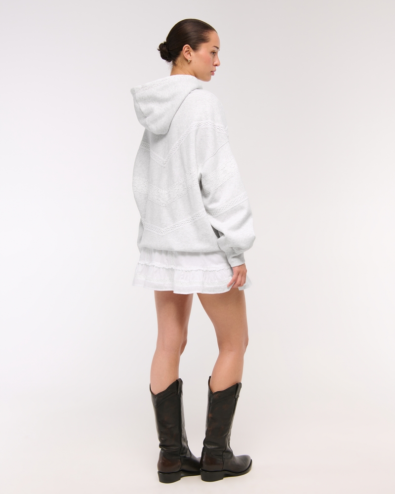 Lace-Trim Oversized Sunday Hoodie(light gray,XXS)