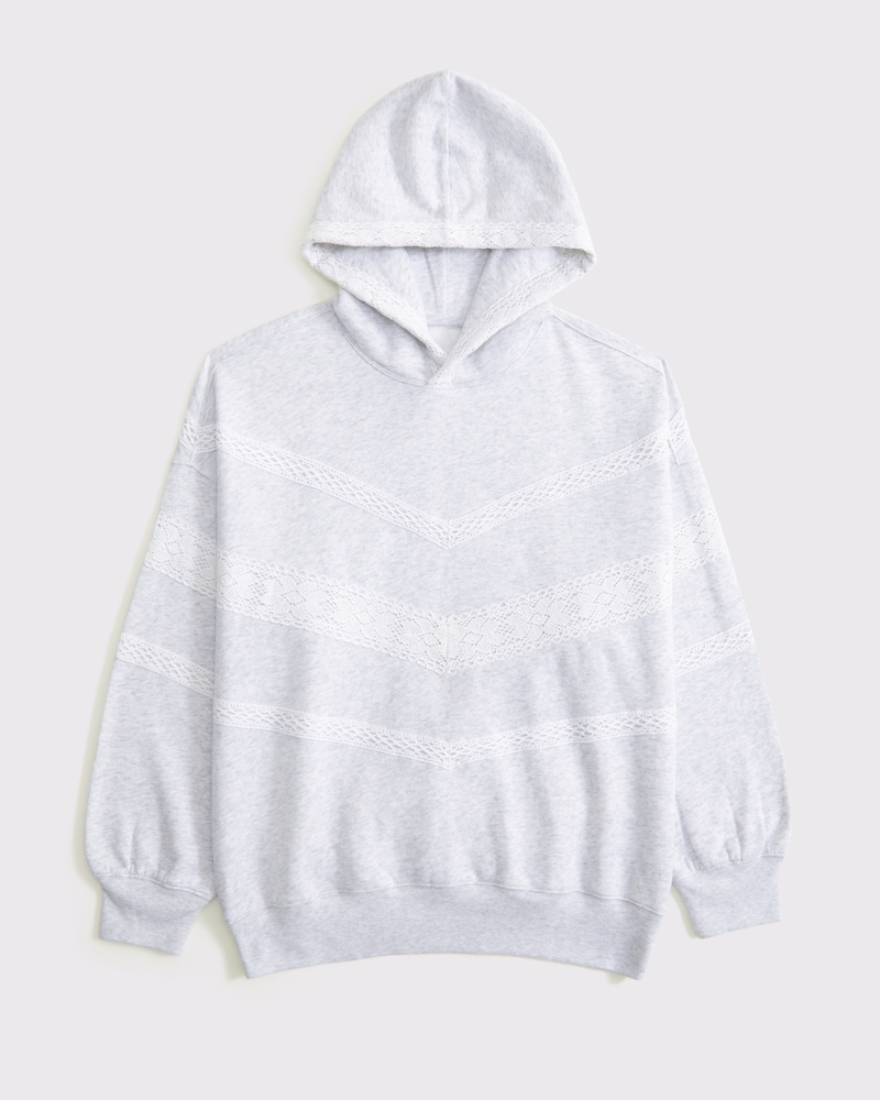 Lace-Trim Oversized Sunday Hoodie(light gray,XXS)