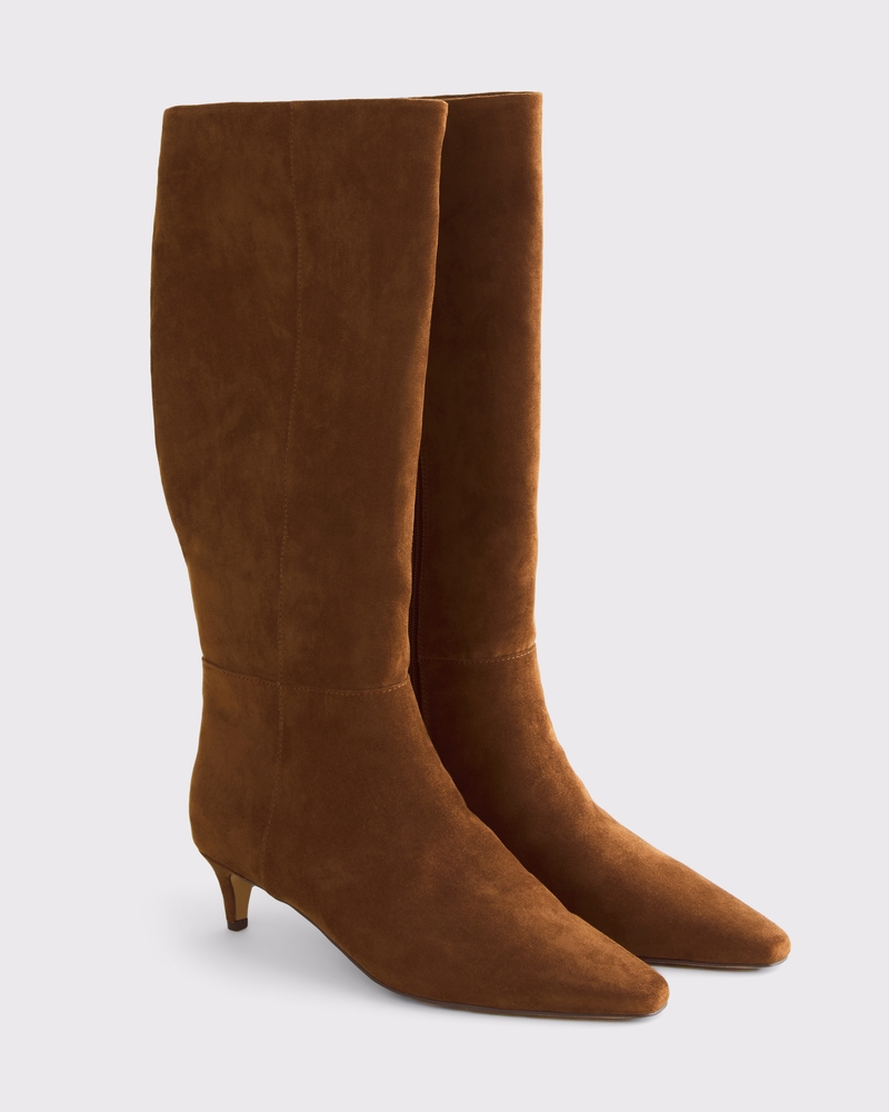 Vegan Suede Kitten Heel Boots(brown,6.0)
