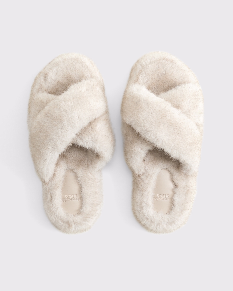 Faux Fur Criss-Cross Slippers(cream,6.0)