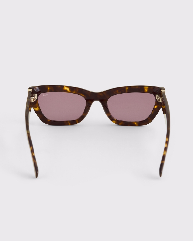 Narrow Cat Eye Sunglasses(tortoise shell frame & plum lens,ONE SIZE)