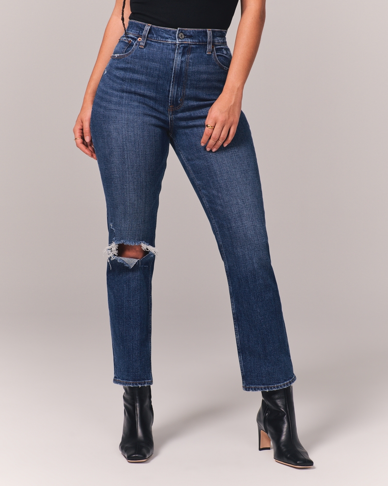 Curve Love Ultra High Rise Ankle Straight Jean(medium destroy,23)