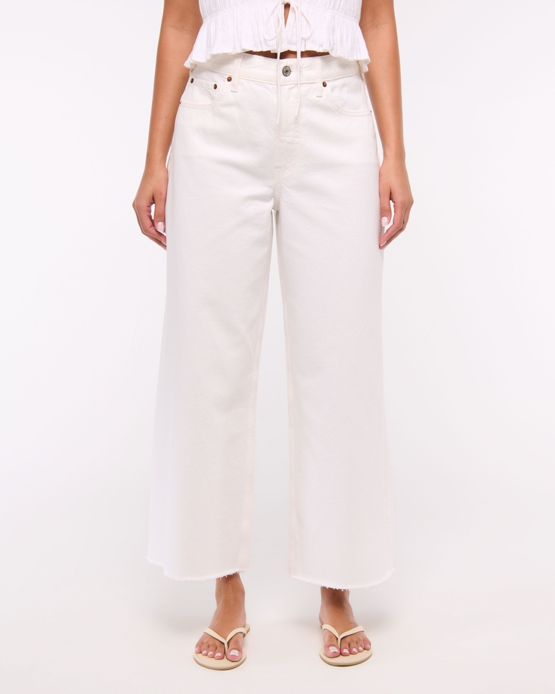 High Rise Cropped Wide Leg Jean(white,23)