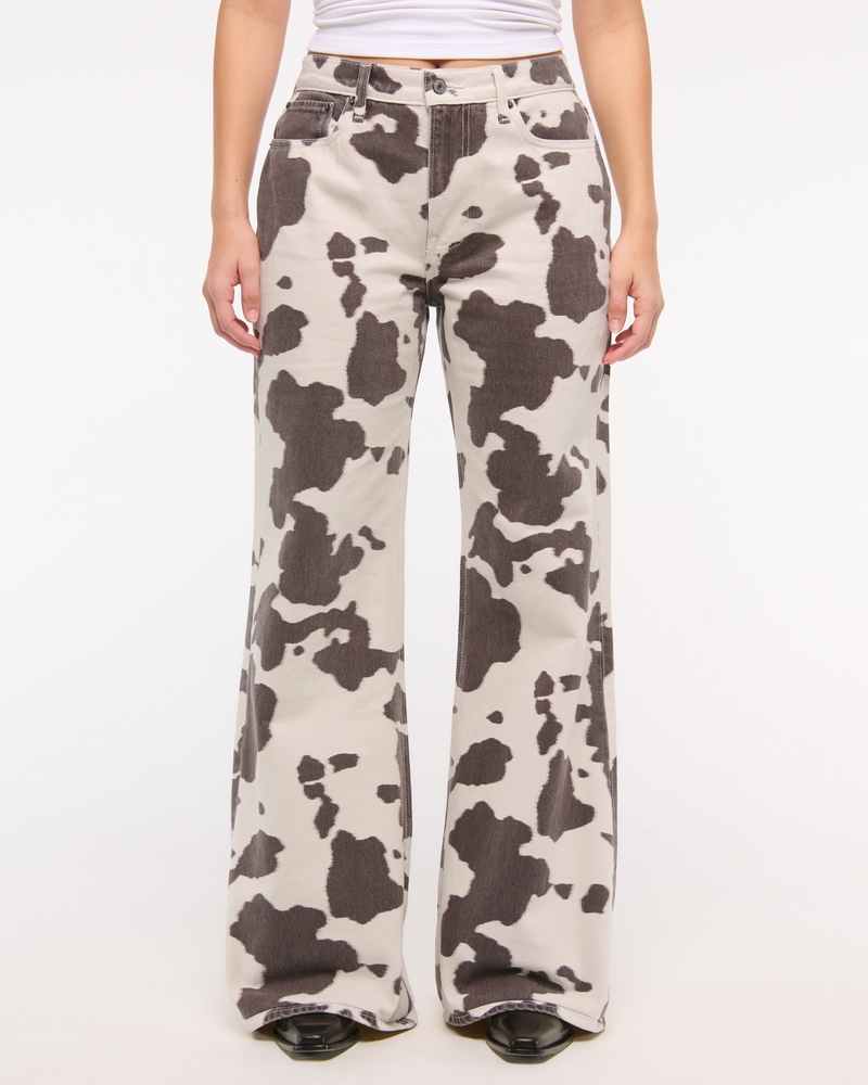 Curve Love Mid Rise Baggy Bootcut Jean(cow print,24)