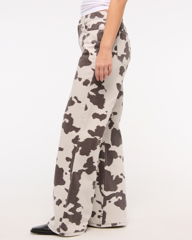 Curve Love Mid Rise Baggy Bootcut Jean(cow print,24)