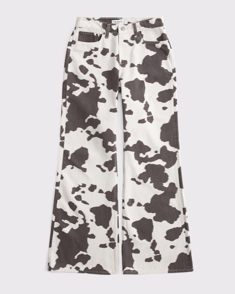 Curve Love Mid Rise Baggy Bootcut Jean(cow print,24)