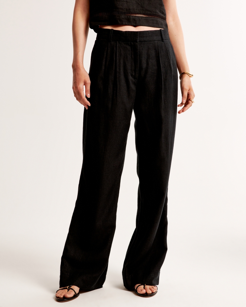 A&F Sloane Low Rise Tailored Linen-Blend Pant(black,24)