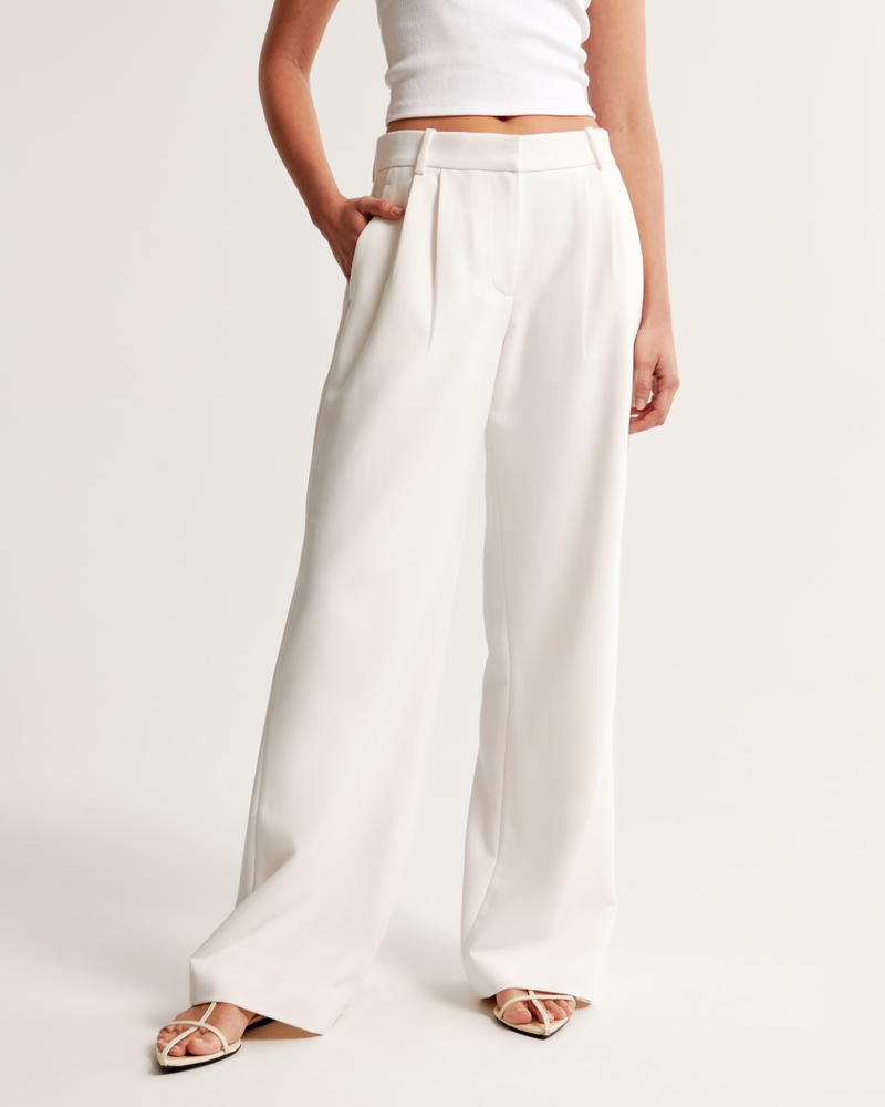A&F Sloane Low Rise Tailored Wide Leg Pant(cream,23)