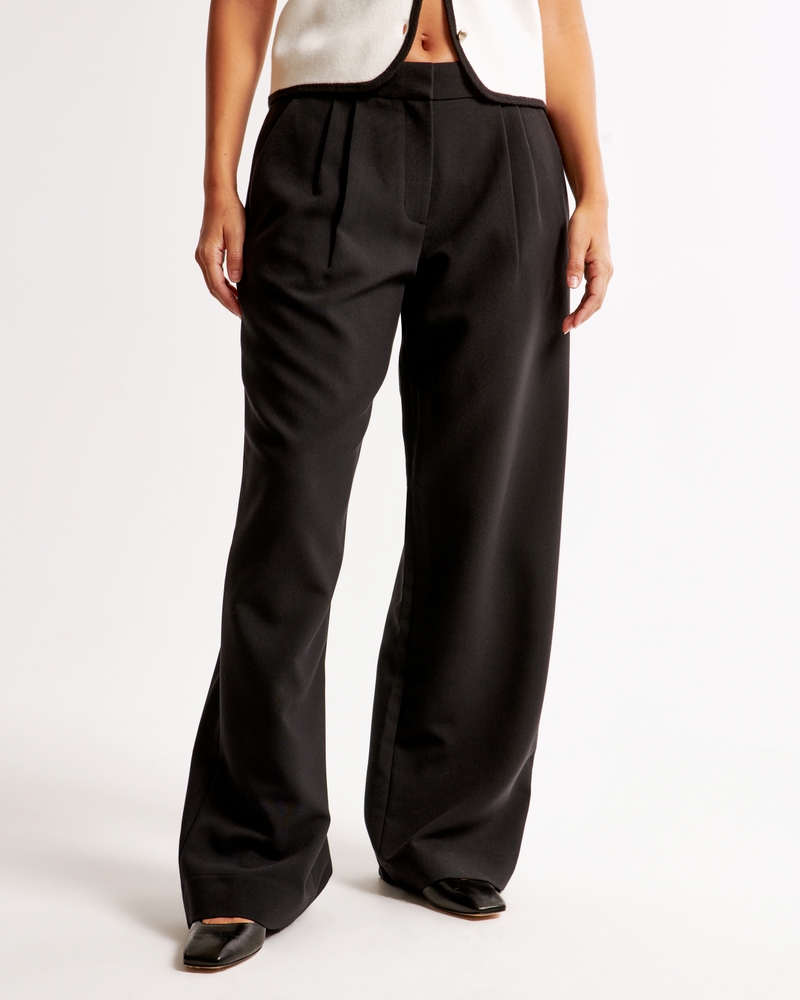 Curve Love A&F Sloane Low Rise Tailored Wide Leg Pant(black,23)