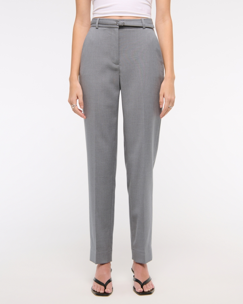 High Rise Belted Ankle Straight Pant(gray,23)