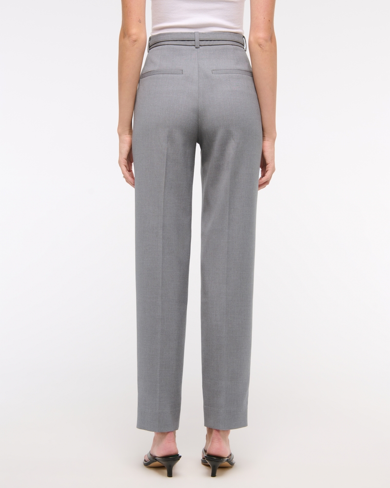 High Rise Belted Ankle Straight Pant(gray,23)