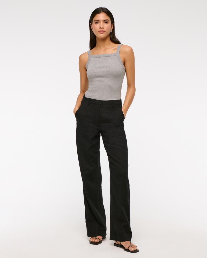 Tailored Linen-Blend Wide Leg Pant