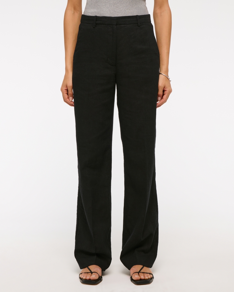 Tailored Linen-Blend Wide Leg Pant(black,23)