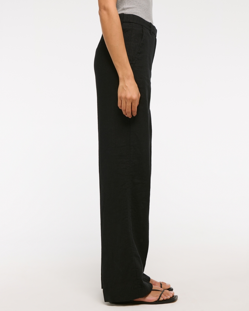 Tailored Linen-Blend Wide Leg Pant(black,23)