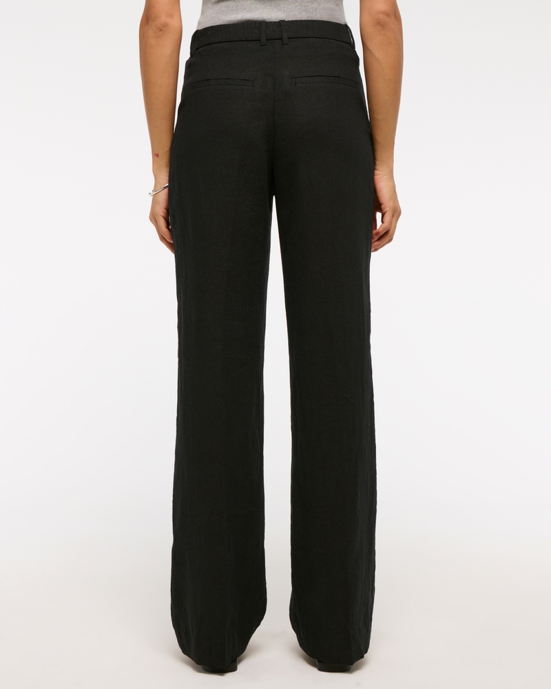 Tailored Linen-Blend Wide Leg Pant(black,23)