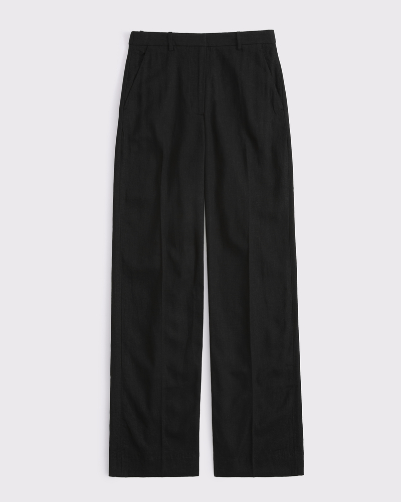 Tailored Linen-Blend Wide Leg Pant(black,23)