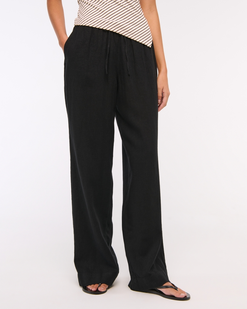 Linen-Blend Pull-On Pant(black,XXS)
