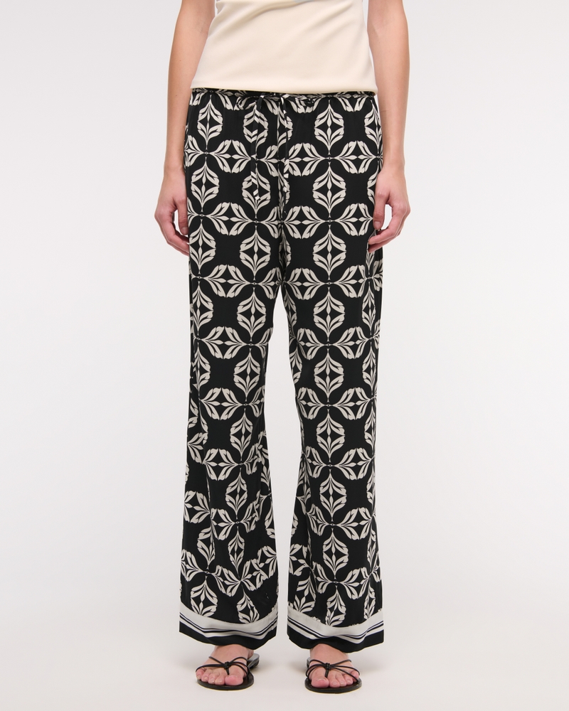 Drapey Wide Leg Pull-On Pant(black pattern,XXS)