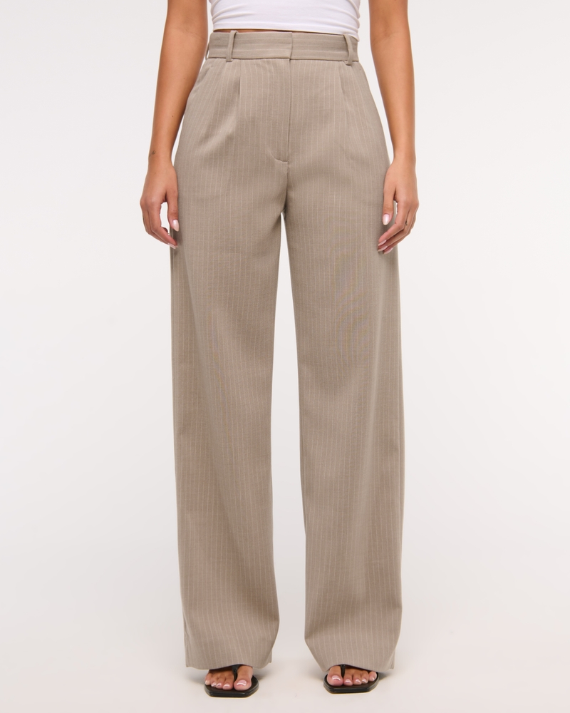 A&F Sloane Tailored Wide Leg Pant(sand pinstripe,23)