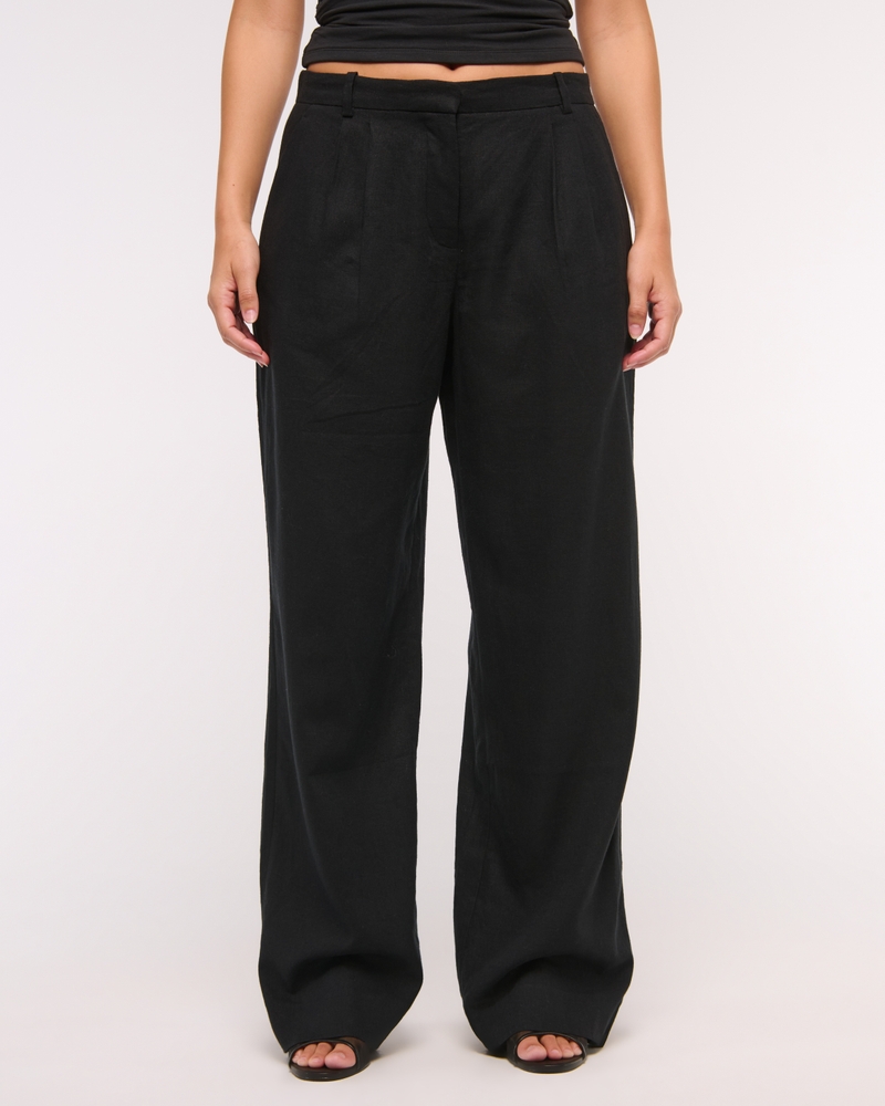 Curve Love A&F Sloane Low Rise Tailored Linen-Blend Pant(black,23)