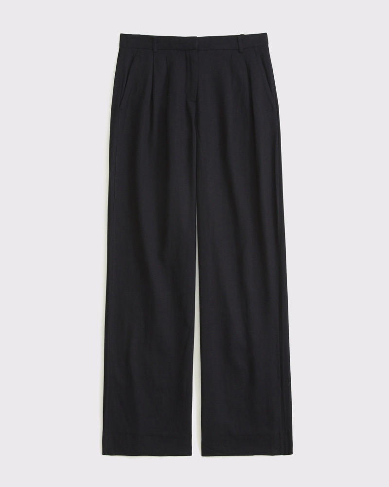 Curve Love A&F Sloane Low Rise Tailored Linen-Blend Pant(black,23)