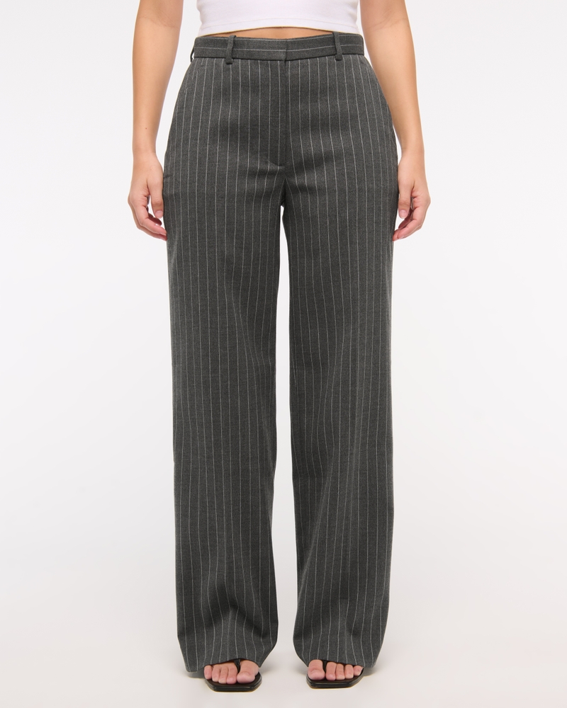 Curve Love Tailored Wide Leg Pant(dark gray pinstripe,23)