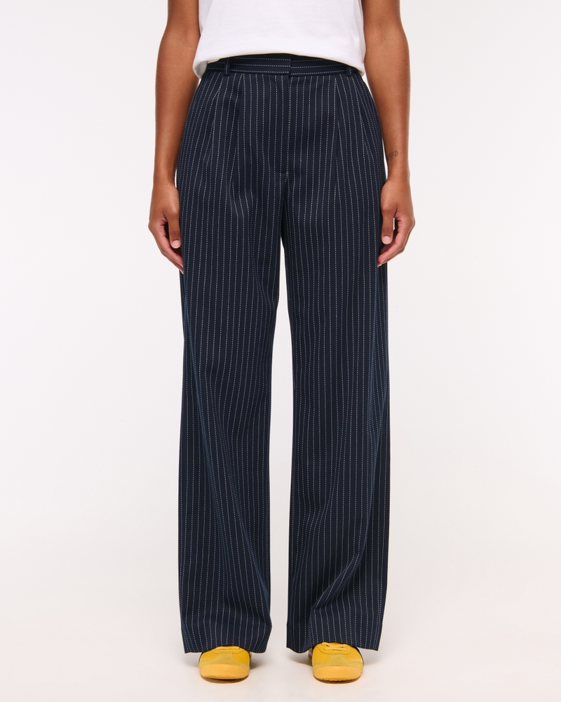 Curve Love A&F Sloane Tailored Wide Leg Pant(navy stripe,23)